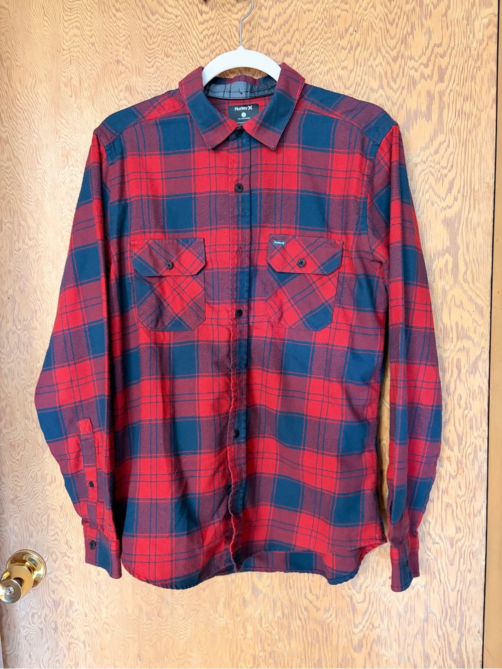 Hurley Red & Navy Plaid Button-Down Flannel Shirt